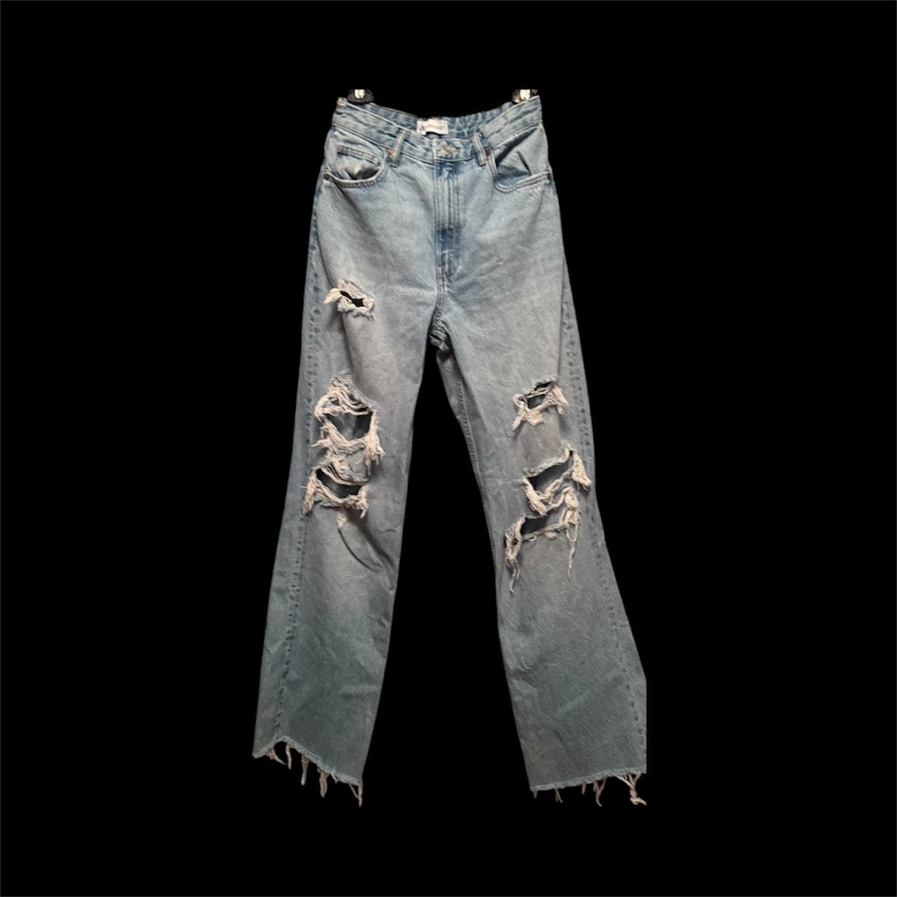 Zara Light Blue Distressed Flare Jeans